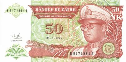 Zaire 1988-92. 1M, 5M, 10M, 50M, 1Z, 5Z, 10Z, 20Z, 50Z, 100Z sor T:I