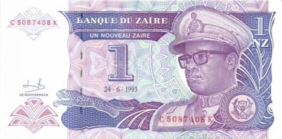 Zaire 1988-92. 1M, 5M, 10M, 50M, 1Z, 5Z, 10Z, 20Z, 50Z, 100Z sor T:I