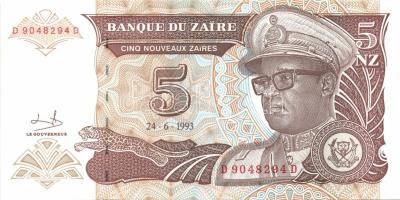 Zaire 1988-92. 1M, 5M, 10M, 50M, 1Z, 5Z, 10Z, 20Z, 50Z, 100Z sor T:I