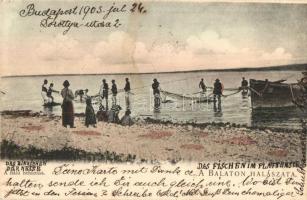 1905 Balaton, Halászat, a háló behúzása (EK)