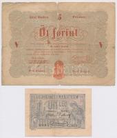 Vegyes: 1848. 5Ft Kossuth bankó vörösesbarna + Románia 1920. 1L T:IV,III