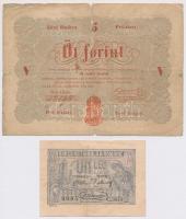 Vegyes: 1848. 5Ft "Kossuth bankó" vörösesbarna + Románia 1920. 1L T:IV,III