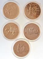 Amerikai Egyesült Államok 1999-2005. 25c Cu-Ni "50 állam" (5xklf) aranyozott, tanúsítvánny...