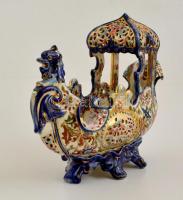cca 1890 Fischer Ignácz Budapest, királyi gondola (jardiniere), kézzel festett, aranyozott porcelánf...