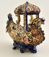 cca 1890 Fischer Ignácz Budapest, királyi gondola (jardiniere), kézzel festett, aranyozott porcelánf...