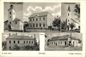 1942 Alsóság (Celldömölk), zárda, Római katolikus templom és iskola, Evangélikus templom, Hangya szövetkezeti üzlet (Rb)