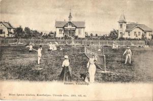 Balatonszemes, Szemes; Villatelep, teniszpálya teniszező hölgyekkel és urakkal. Mérei Ignác kiadása 1903. 165. sz. (EK)