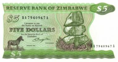 Zimbabwe 1982-83.(Harare) 2$, 5$, 10$, 20$ komplett sor, benne ritkább variáns! T:I