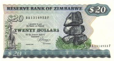 Zimbabwe 1982-83.(Harare) 2$, 5$, 10$, 20$ komplett sor, benne ritkább variáns! T:I