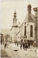 1900 Selmecbánya, Schemnitz, Banska Stiavnica; Kossuth tér, Szent Katalin templom, Városháza / square view with church, town hall. photo (EK)