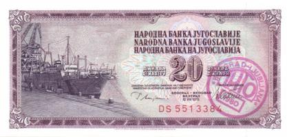 Jugoszlávia 1965-85. 10D, 20D, 50D, 100D, 500D, 1000D, 5000D piros "Belgrád-Lubljana" vasúti(?) vagy kiállítási bélyegzővel, ill. 5000D-on postabélyeg + bélyegző T:I