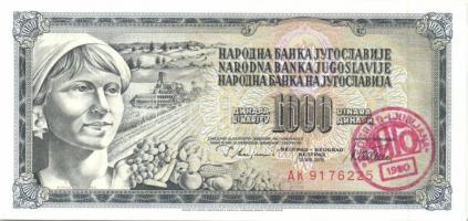 Jugoszlávia 1965-85. 10D, 20D, 50D, 100D, 500D, 1000D, 5000D piros "Belgrád-Lubljana" vasú...