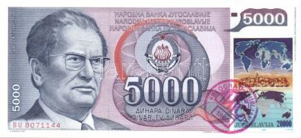 Jugoszlávia 1965-85. 10D, 20D, 50D, 100D, 500D, 1000D, 5000D piros "Belgrád-Lubljana" vasú...