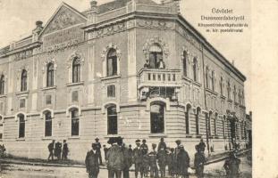 Dunaszerdahely, Dunajská Streda; Központi takarékpénztár, M. kir. postahivatal. Kapható Haar Henriknél / central savings bank, post office (fl)