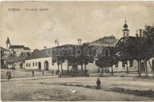 Torna, Turna nad Bodvou, Turnau; Fő utca, templom / main street, church (lyuk / hole)