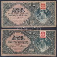 1945. 1000P érdekes nyomdahibával szériabetű felső teteje hiányos "sarkos F"! + támpéldány összehasonlításra T:II
