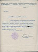 1938 Áttérési bizonyítvány zsidó személy részére, Bp., Vilma királynő-úti (fasori) Református Egyházközsség lelkészi hivatala által kiállítva, hajtás mentén szakadással, pecséttel, aláírással.