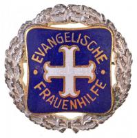Németország DN Evangélikus Nősegélyegylet zománcozott, ezüstözött jelvény (32,5mm) T:1-,2 Germany ND Evangilsche Frauenhilfe enamelled, silver plated badge (32,5mm) C:AU,XF