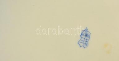 Herendi mélytányér, kézzel festett, jelzett (koronás),kopott aranyozás, d:24 cm