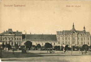 Szatmárnémeti, Szatmár, Satu Mare; Deák tér, üzletek. Hollósi felvétele / square, shops (EM)