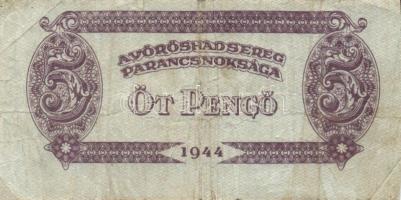 1944. "V.H." 1P(1x), 5P(3x), 20P(3x) mindegyik átlagostól erősen eltérő nyomati elcsúszáso...