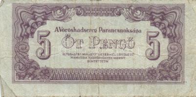 1944. "V.H." 1P(1x), 5P(3x), 20P(3x) mindegyik átlagostól erősen eltérő nyomati elcsúszáso...