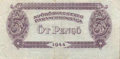 1944. "V.H." 1P(1x), 5P(3x), 20P(3x) mindegyik átlagostól erősen eltérő nyomati elcsúszáso...