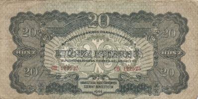 1944. "V.H." 1P(1x), 5P(3x), 20P(3x) mindegyik átlagostól erősen eltérő nyomati elcsúszáso...