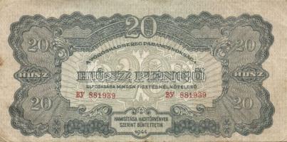 1944. "V.H." 1P(1x), 5P(3x), 20P(3x) mindegyik átlagostól erősen eltérő nyomati elcsúszáso...