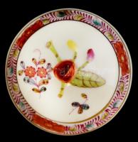 Herendi virág mintás ékszertartó dobozka, kézzel festett, jelzett (koronás), hibátlan, d:6,5 cm