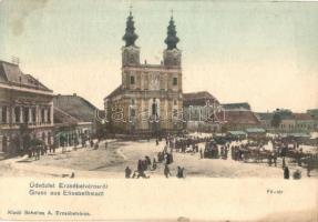 Erzsébetváros, Dumbraveni, Elisabethstadt; Fő tér, piac, templom / main square, market, church (r)
