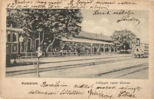 1906 Komárom, Komárnó; Jobb parti vasútállomás, vonatok / Bahnhof / railway station with trains