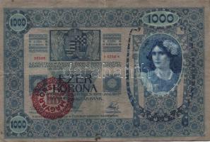 1902. 1000K piros "Magyarország" körbélyegzővel erősen lefele csúszott elő és hátlapi nyomat sorszám utolsó tagja felfelé csúszva! T:II-