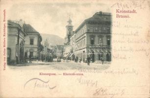 Brassó, Kronstadt, Brasov; Klostergasse / Klastrom utca, üzletek. Julius Müller utóda kiadása / street view, shops (EK)
