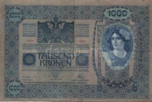 1902. 1000K piros "Magyarország" körbélyegzővel erősen lefele csúszott elő és hátlapi nyom...