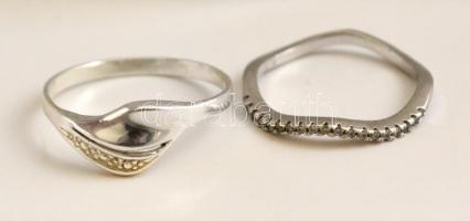 Ezüst (Ag) gyűrű, kövekkel díszített, jelzett, méret: 54 és 58, bruttó 3 gr.