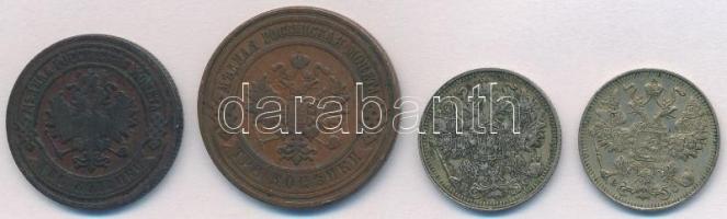 Orosz Birodalom 1903. 2k Cu + 1909. 3k Cu + 1913. 15k Ag + 1914. 15k Ag T:2,2-
Russian Empire 1903....
