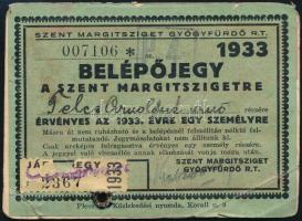 1933 Fényképes belépőjegy a Szent Margitsziget Gyógyfürdőbe, a fotó sérült