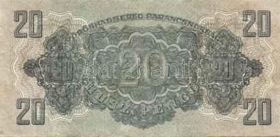 1944. "V.H." 20P hátoldali erősen balra és felfelé csúszott nyomat + alul erős vastag fehé...