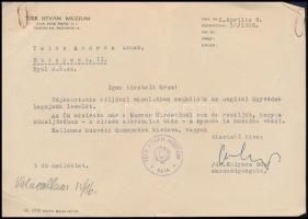 1966 dr. Solymos Ede (1926-2008) néprajzkutató, a bajai Türr István Múzeum igazgatójának aláírása a múzeum fejléces papírján
