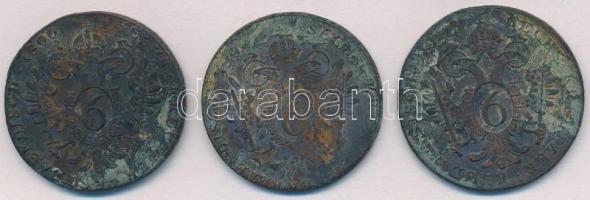 1800S 6kr Cu "I. Ferenc" (2x) + 1800E 6kr Cu "I. Ferenc" T:2 patina