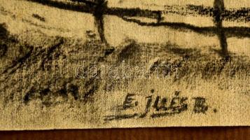 Illés jelzéssel: Kúria a birtokkal. Szén, papír, 24×59 cm