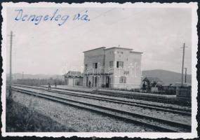 cca 1930-1940 Dengeled, Vasútállomás, fotó, 6×9 cm / Livada, railway station