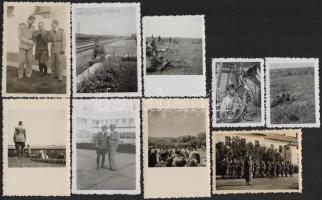 Vegyes katonai fotó tétel a II. világháború időszakából, életképek, repülősök, lövészek, stb., 9 db, 6×5 és 8,5×6 cm közötti méretekben