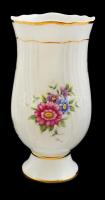 Holloházi virág mintás váza, matricás, jelzett, hibátlan, m: 17,5 cm