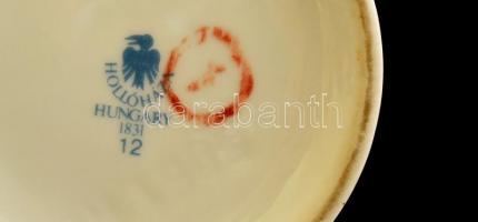 Holloházi virág mintás váza, matricás, jelzett, hibátlan, m: 17,5 cm