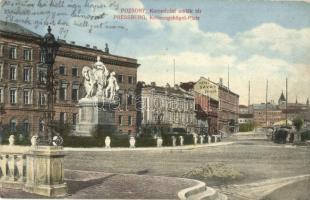 1912 Pozsony, Pressburg, Bratislava; Koronázási emlék tér és szobor, Savoy és Magyar Király szálló / square, monument, hotels