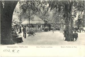 1912 Trencsénteplic, Trencianske Teplice; Zene pavilon a parkban. Hermann Seibt kiadása 1905 / music pavilion in the park