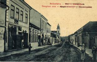 Balázsfalva, Blasendorf, Blaj; Strada Bisericii / Templom utca, Naftali Vilmos üzlete. W. L. 1864. / Kirchengasse / Church street, shops (EK)