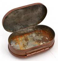 Vörös réz tubákos szelence, 4x6,5 cm